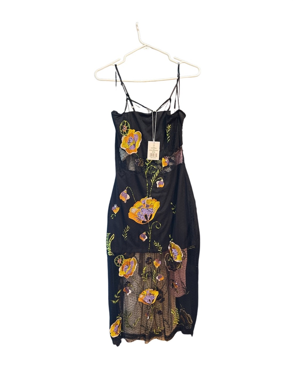 Black Floral Embroidered Beaded Slip Dress